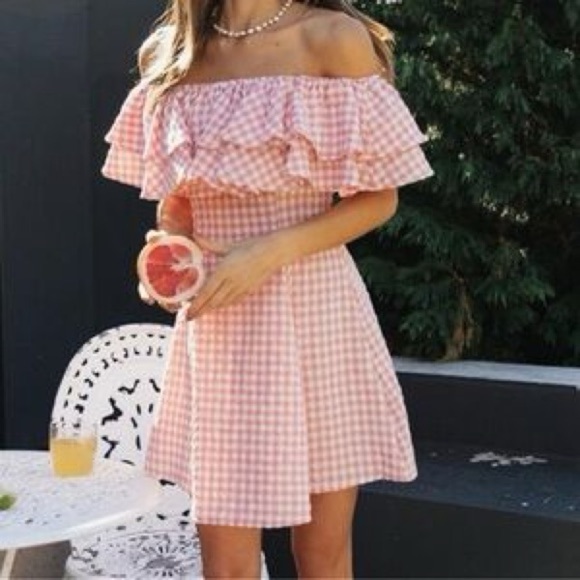 BiBi Pink and White Ruffled Off-Shoulder Sundress - Picture 1 of 3